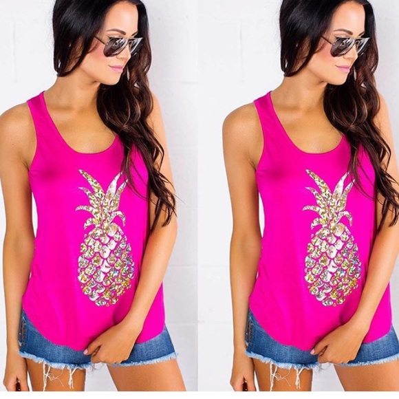 Pink & gold pineapple tank - Picture 2 of 4